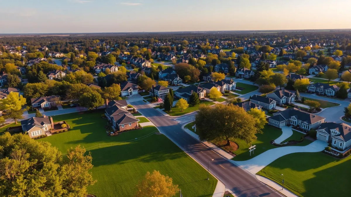 Aerial view of neighborhoods served by Action Exteriors
