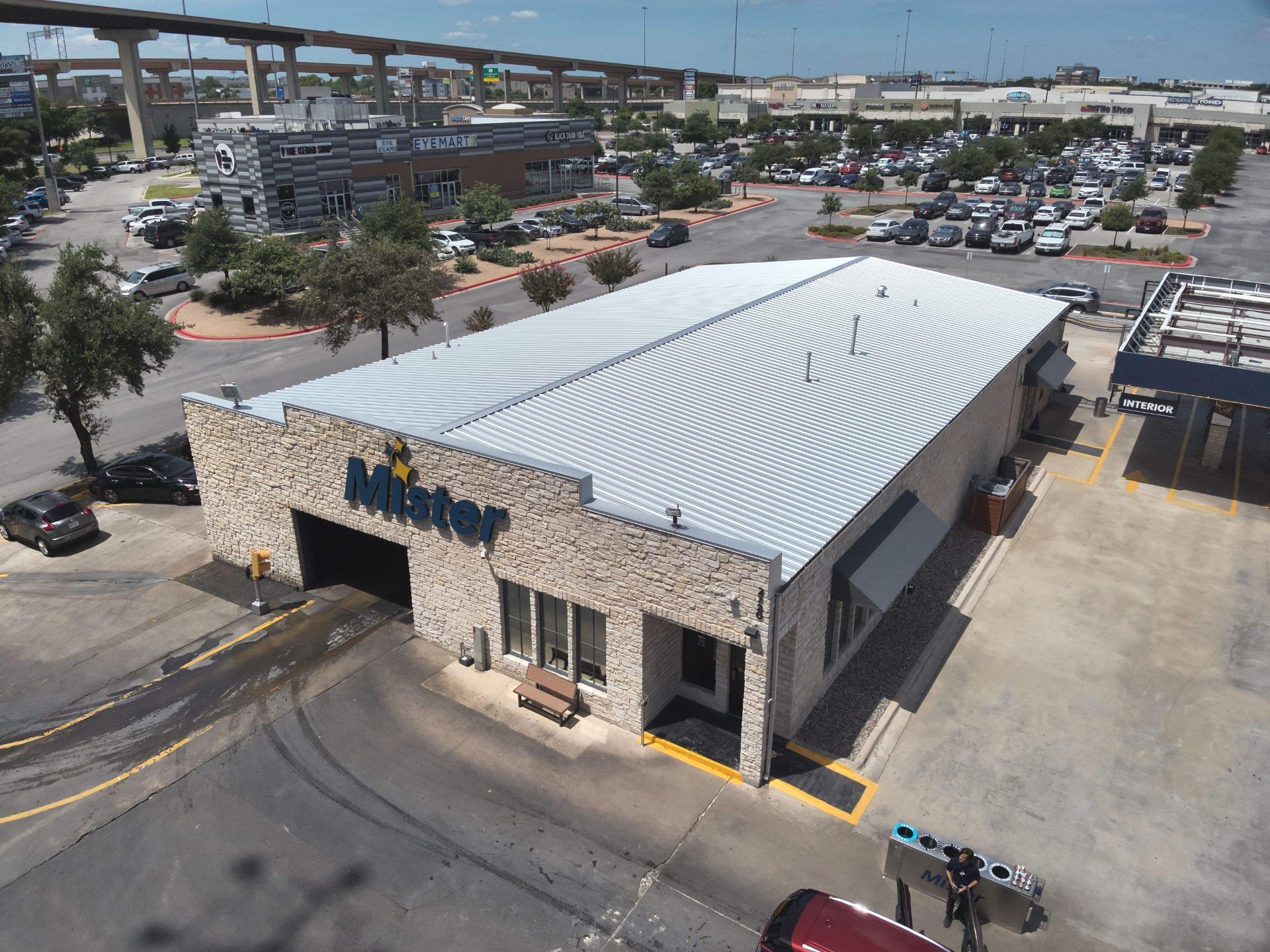 Aerial view of completed commercial roof in Fort Worth