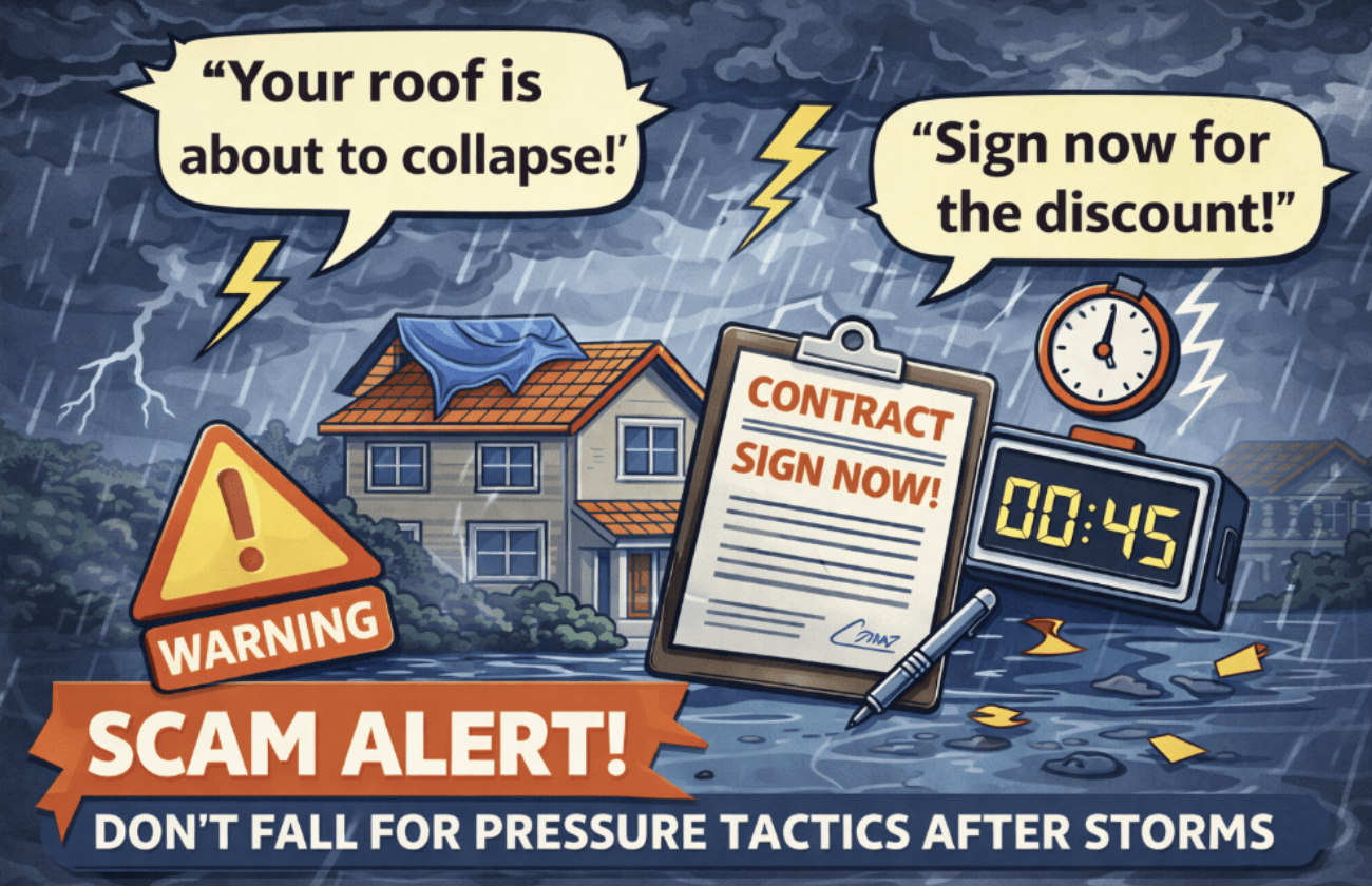 Scam alert warning about high-pressure tactics after storms