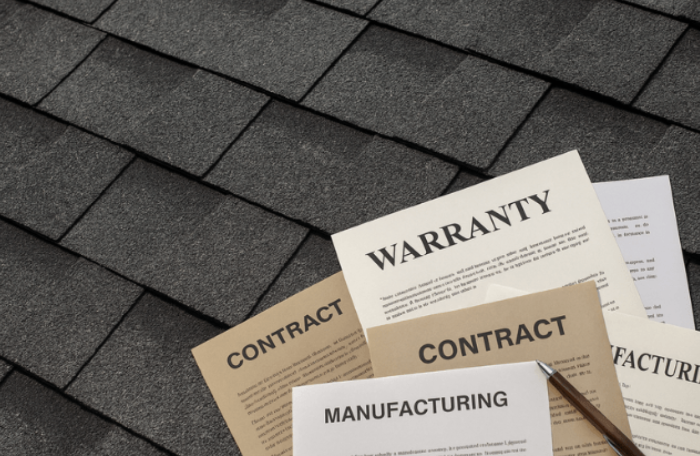Warranty and contract documents on roof shingles