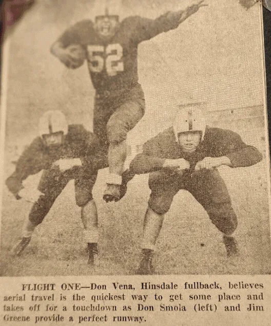 Don Smola #52 playing football at Hinsdale High School
