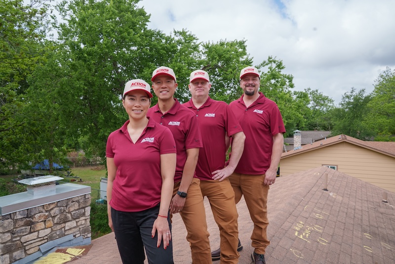 The Luu franchise crew on a finished Action Exteriors roof
