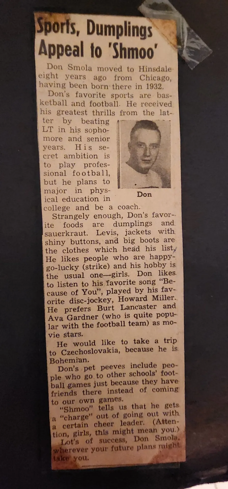 Sports Dumplings newspaper clipping about Don Smola