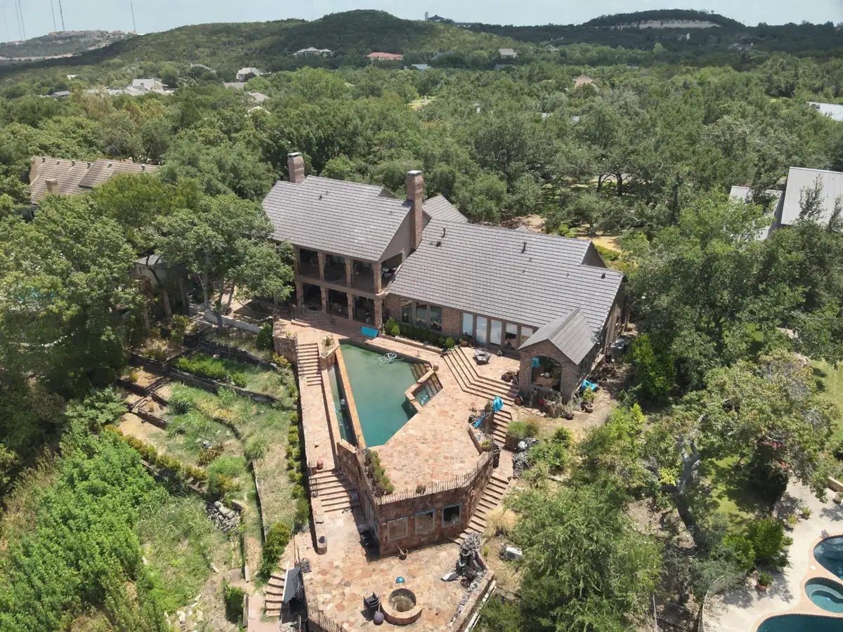 Aerial view of Austin neighborhood served by Action Exteriors roofing and exterior services