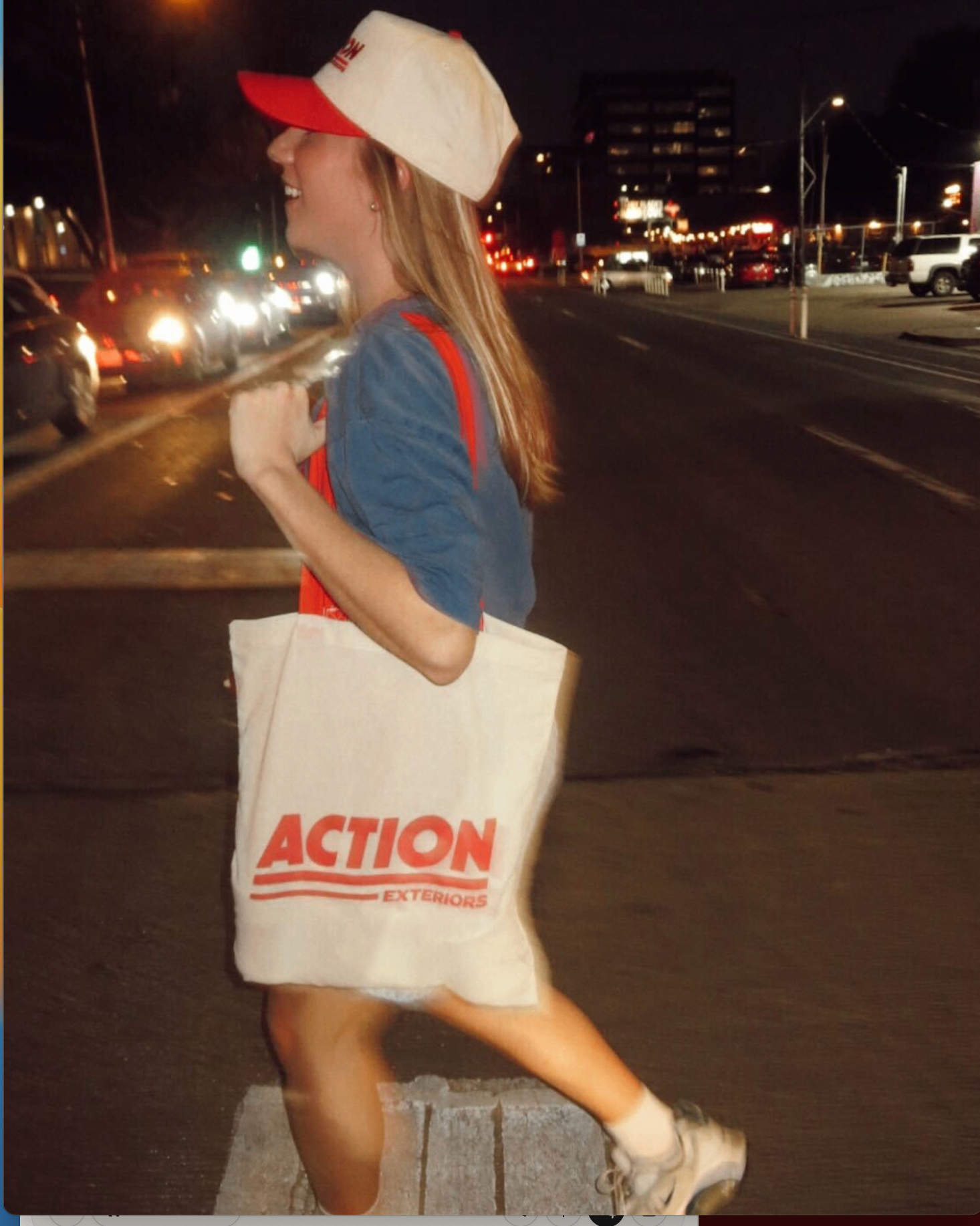 Action Exteriors branded merch tote bag and hat