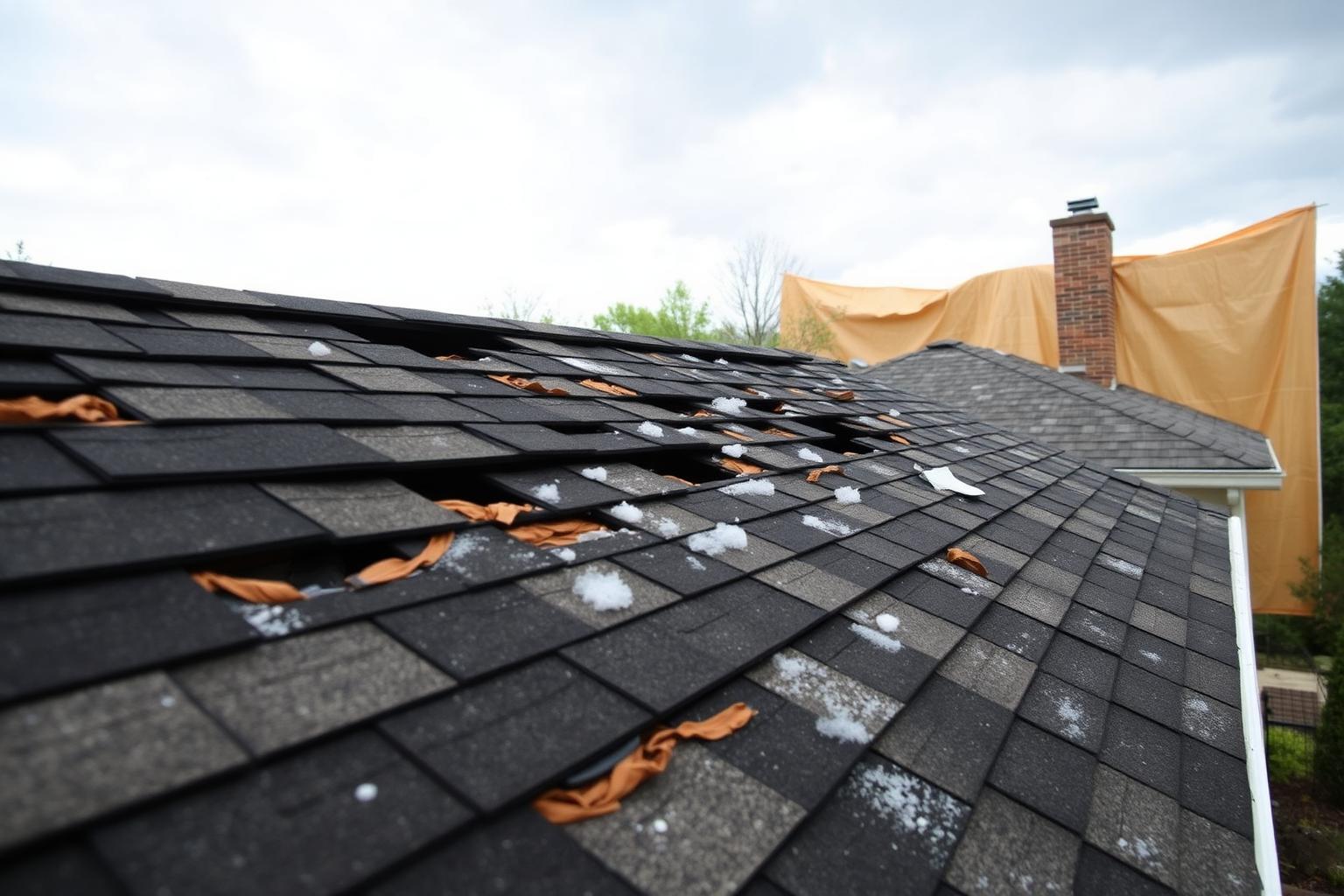 Storm-damaged roof needing repair