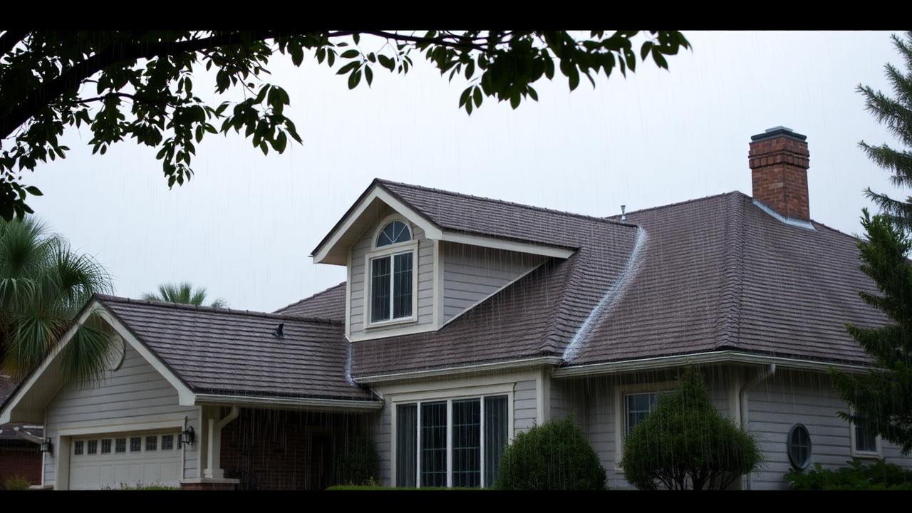 Home with maintained roof during rain