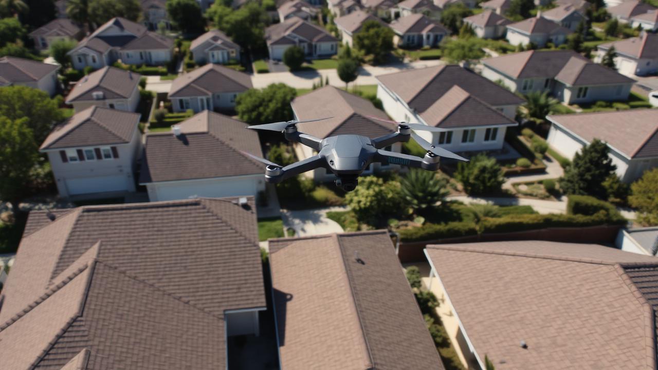 Aerial view of residential roofs