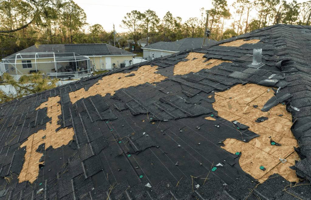 A tree that fell on a home that didnt use Roof Protection for storms with Action Exteriors.