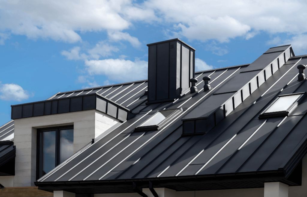 a commercial metal roof on a small business from action exteriors roofing service
