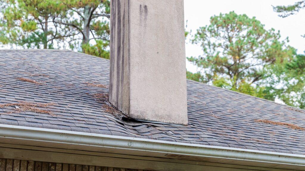 Roof leak repair needed for a caving roof.