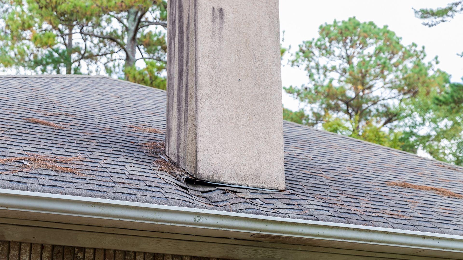 Roof leak repair needed for a caving roof.